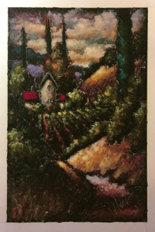 Path to the Farmhouse Series 025. Paintstik on watercolor paper. Varnished. 6.5"x10". $320.00